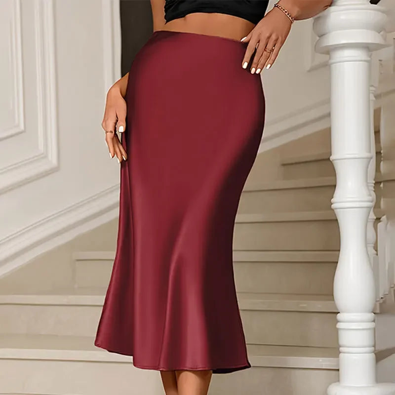 Saia Midi de Cetim, Moda Feminina, Estilo Elegante, Roupas de Festa, Look Sofisticado, Tendência de Moda, Saia Versátil, Conforto e Estilo, Peças de Cetim, Fashion Essentials, Saia, Saia Midi, Saia Longas, Saia Cargo, Saia Longa, Loja Aiella