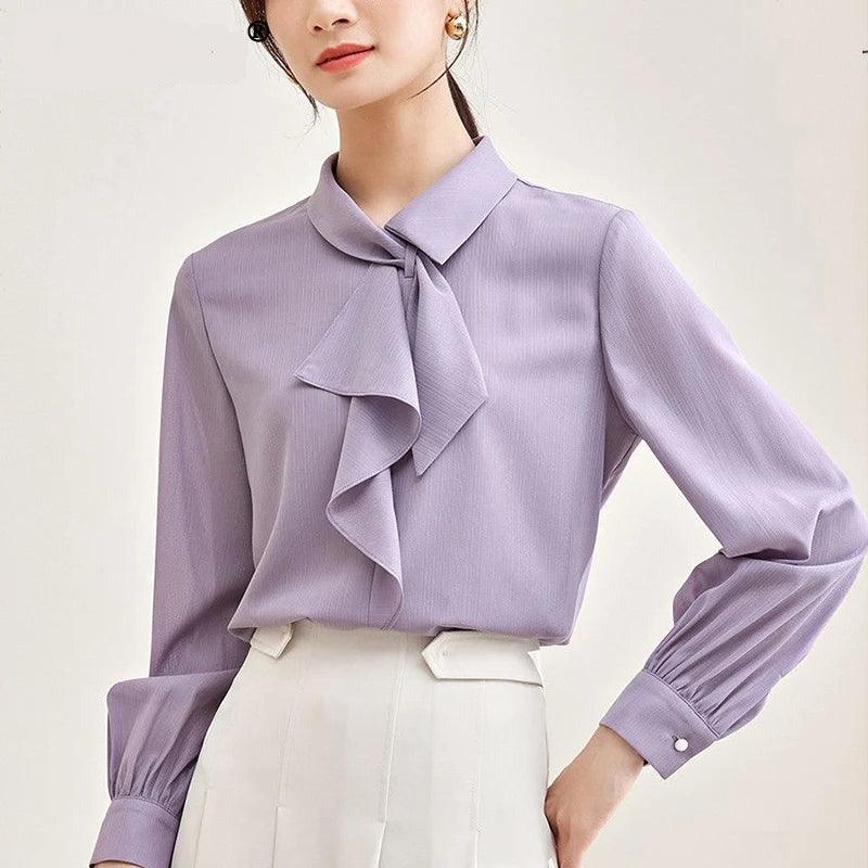 Camisa Chiffon, Camisa Feminina Chiffon, Gola Cachecol, Camisa Manga Comprida, Estilo, Conforto, Elegância, Versatilidade, Blusa, Camisa de Gola, Aiella