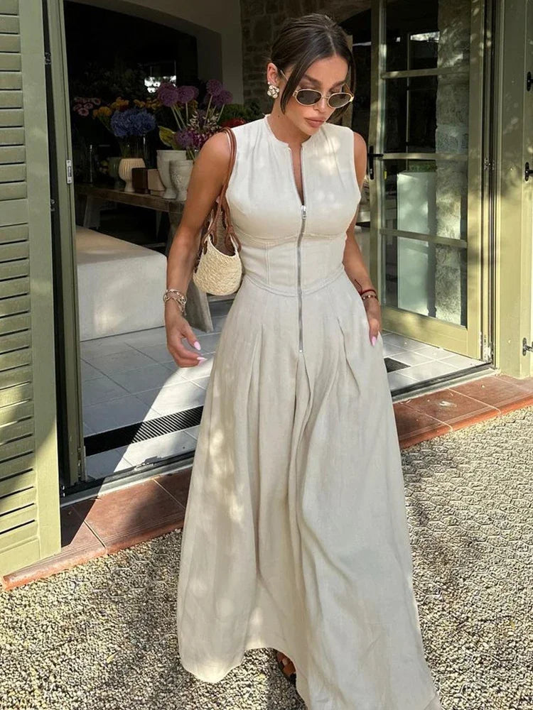Vestido Longo com Zíper Gola Redonda, Moda Elegante, Estilo Sofisticado, Look Clássico, Vestido Versátil, Roupas para Todas as Ocasiões, Conforto e Estilo, Design Moderno, Peça Chic, Tendência de Moda, Vestidos, Vestidos de Noiva, Vestidos de Festa, Vestidos Longos, Vestidos Midi, Vestidos Farm, Vestidos Feminino, Loja Aiella