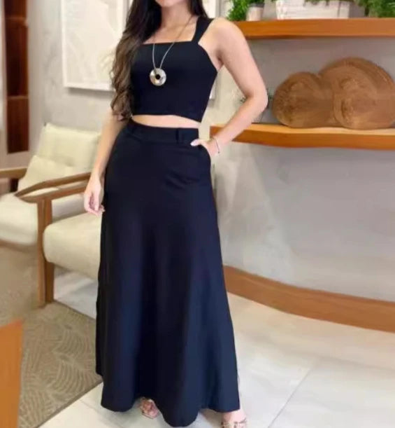 Descubra o Conjunto Feminino Elegante com top cropped e saia longa. Perfeito para o verão, une estilo e conforto. Compre agora, Conjunto, Conjunto Alfaiataria Feminino, Conjunto Feminino, Conjunto Feminino Social, Conjunto Feminino Blusa e Short, Conjunto Feminino Calça e Blusa, Loja Aiella
