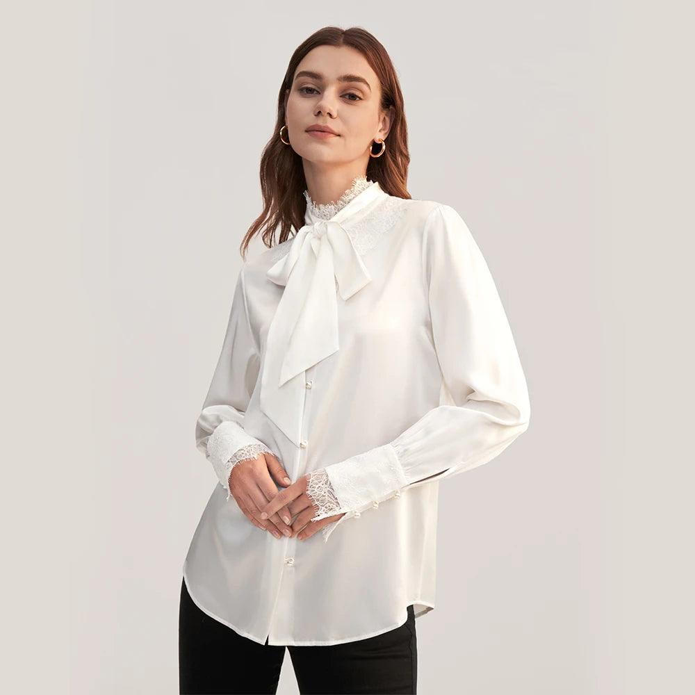 Blusa de Seda, Camisa de Seda com Laço Removível, Blusa de Seda com Pérola, Moda Elegante, Estilo Sofisticado, Look Versátil, Roupas Femininas, Conforto e Estilo, Peça Atemporal, Tendência de Moda, Blusa Feminina, Detalhe Diferenciado, Loja Aiella