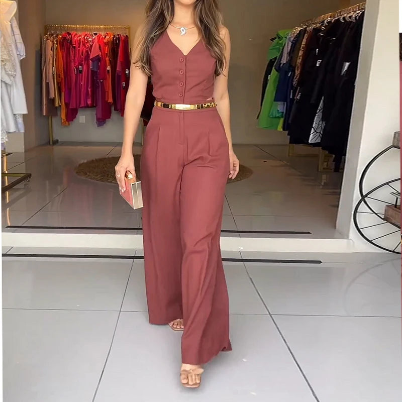 Macacão feminino sem mangas com decote V e pernas largas. Elegância e conforto para o verão. Descubra o estilo perfeito, Macacao, Macacao Feminino, Macacao Longo Feminino, Macacao Branco, Macacao Jeans Femininas, Macacao Feminino Social, Macacao Farm