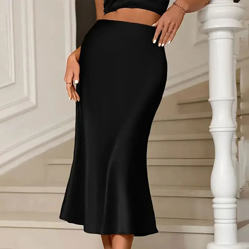 Saia Midi de Cetim, Moda Feminina, Estilo Elegante, Roupas de Festa, Look Sofisticado, Tendência de Moda, Saia Versátil, Conforto e Estilo, Peças de Cetim, Fashion Essentials, Saia, Saia Midi, Saia Longas, Saia Cargo, Saia Longa, Loja Aiella