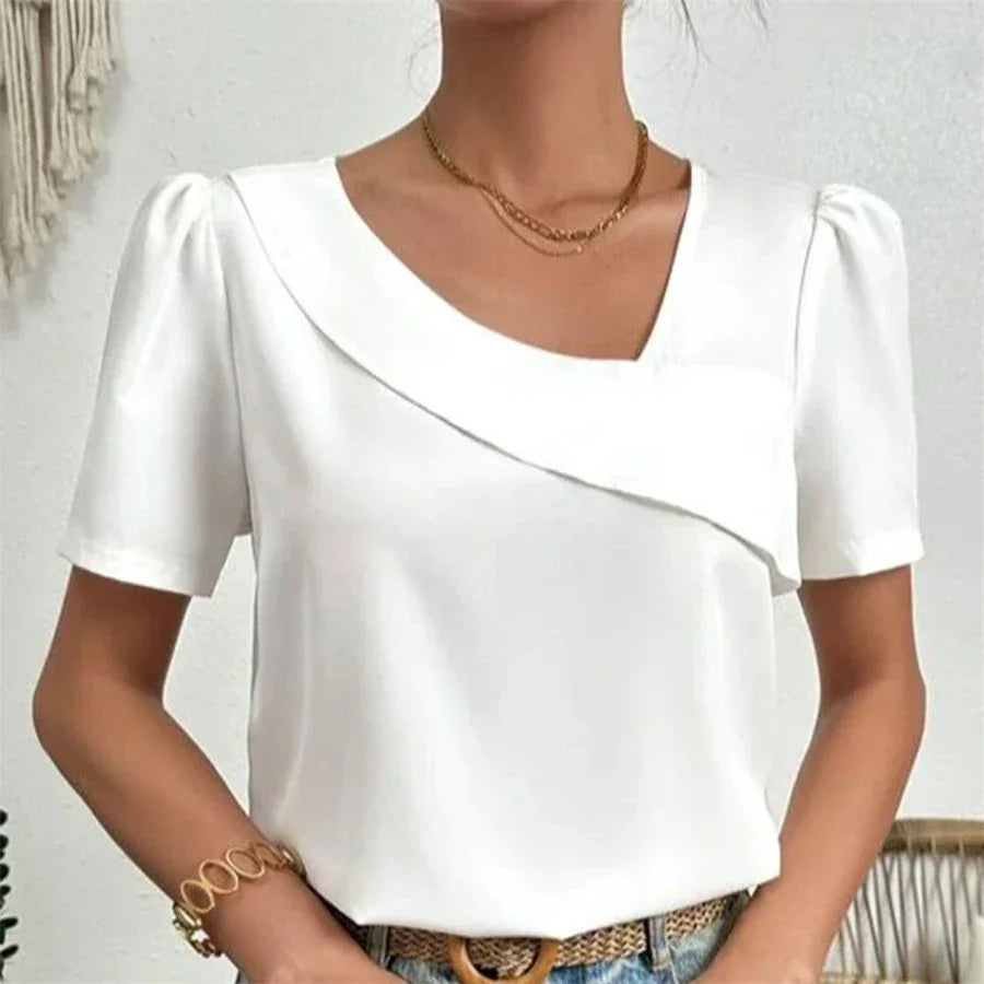 Elegante mulher camisa casual moda blusa manga curta solta camisa impressa mulher Aiella
